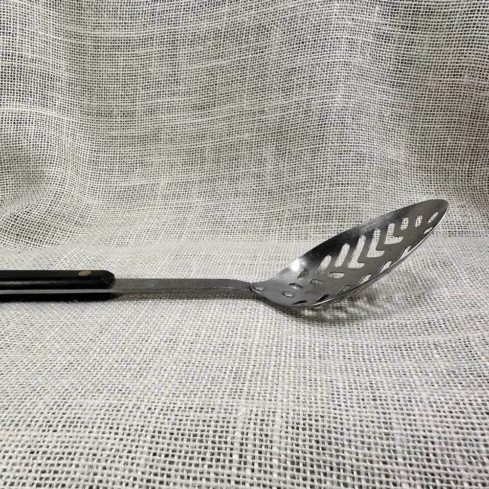 EKCO‎ Stainless Vanadium Slotted Spoon Black Handle Made in USA Kitchen Utensil